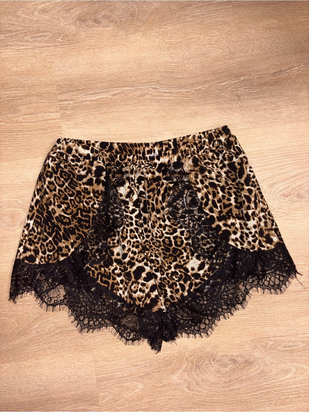 Runaway Leopard Print Lace-Trim Shorts